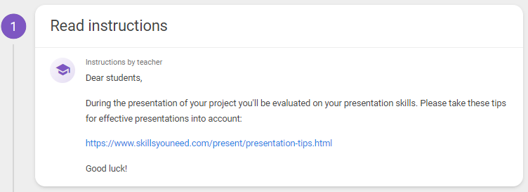 Screenshot showing step 1, the read instructions step