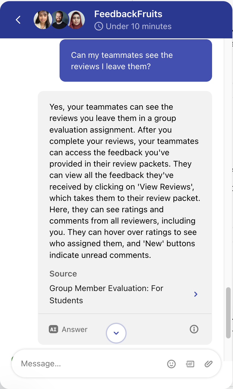 An example question and answer within the Chat Assistant interface