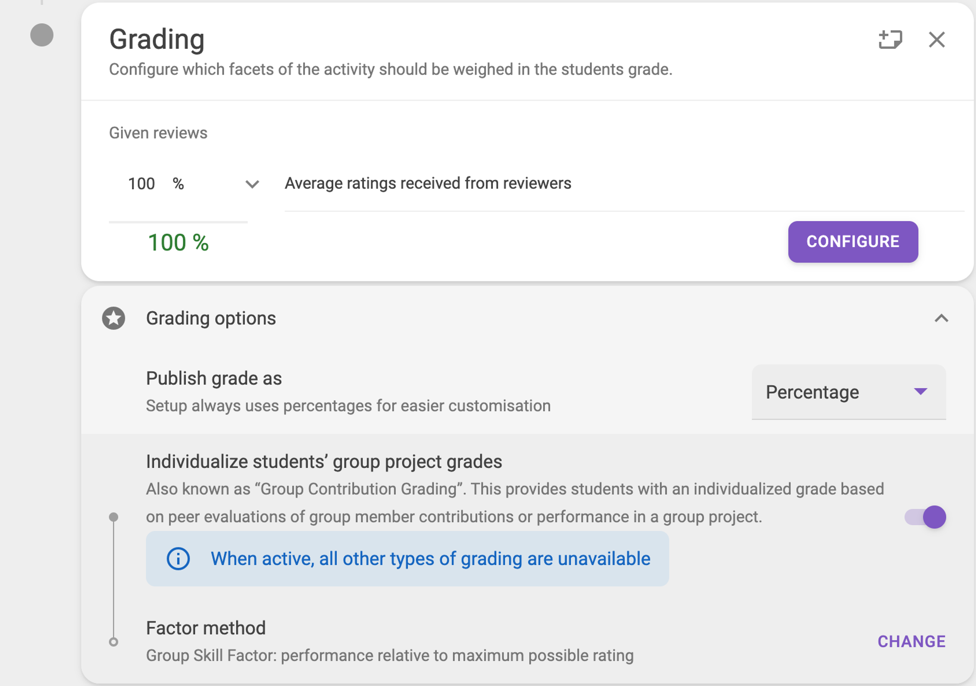 Fig. 4. Grading step with ‘Grading options’ settings opened.