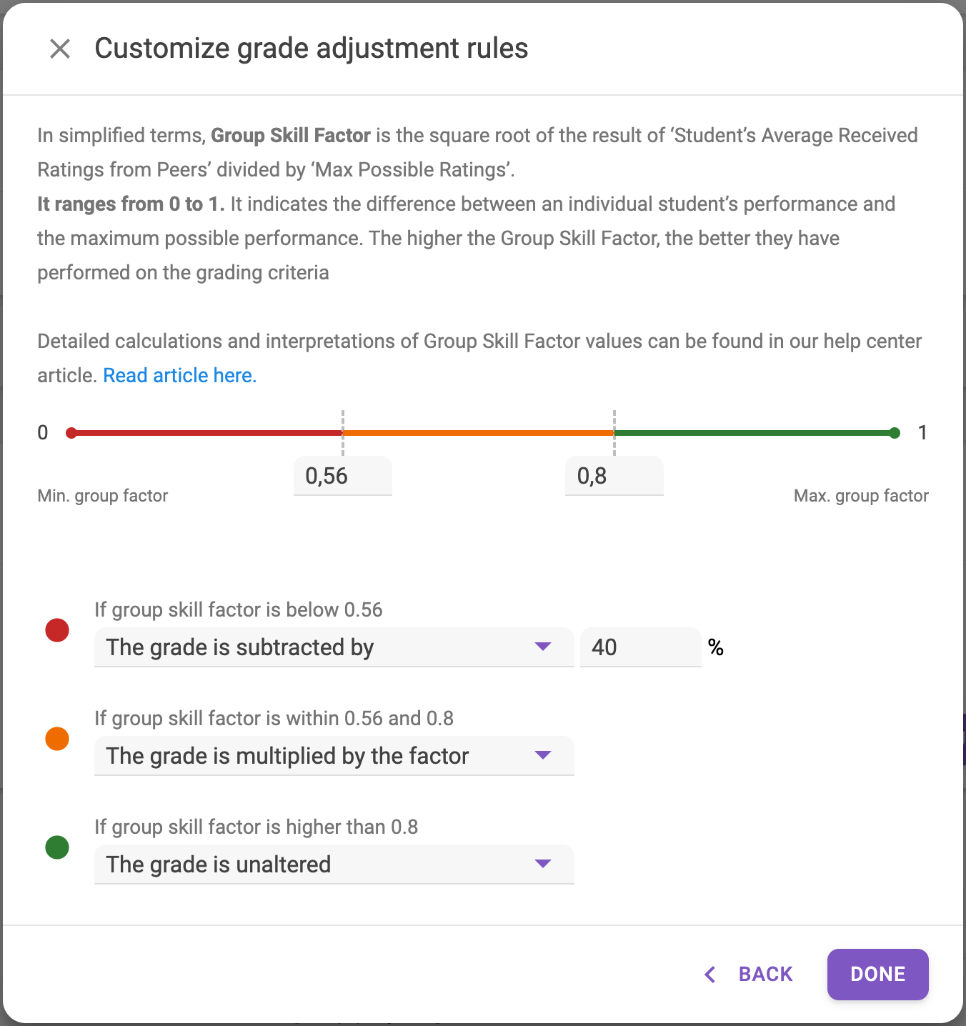 Fig. 6: Customizable factor threshold. The values in this figure are the default.