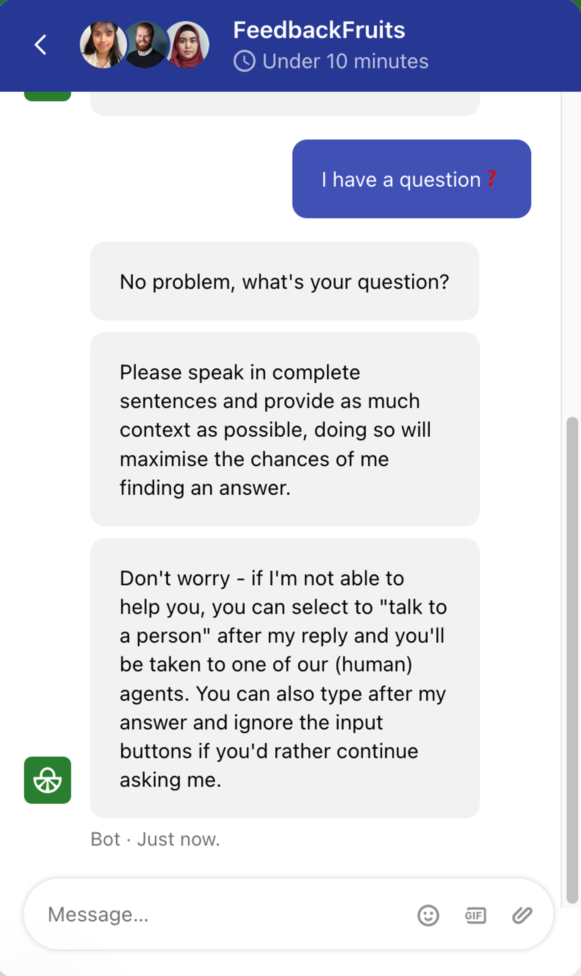 The AI Chat Assistant will always offer the option to talk to a person after it answers