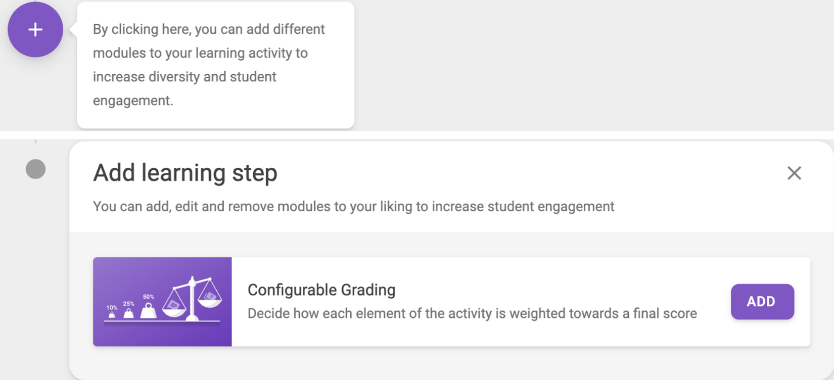 Fig 3. Add ‘Configurable grading’ as a learning step.