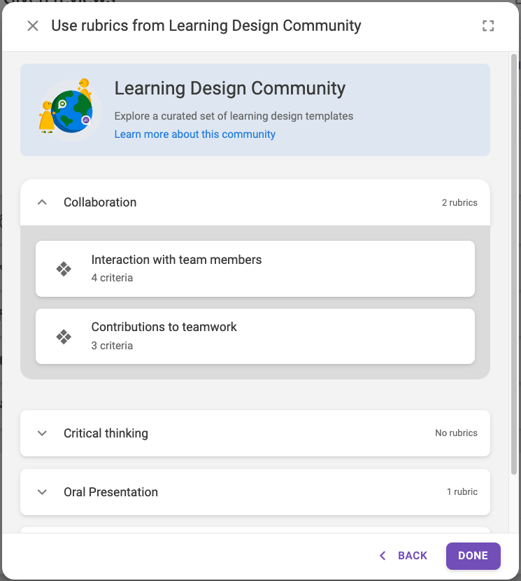 Use rubrics from learning design community