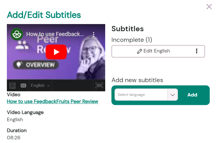 Screenshot showing the preview before subtitling in Amara